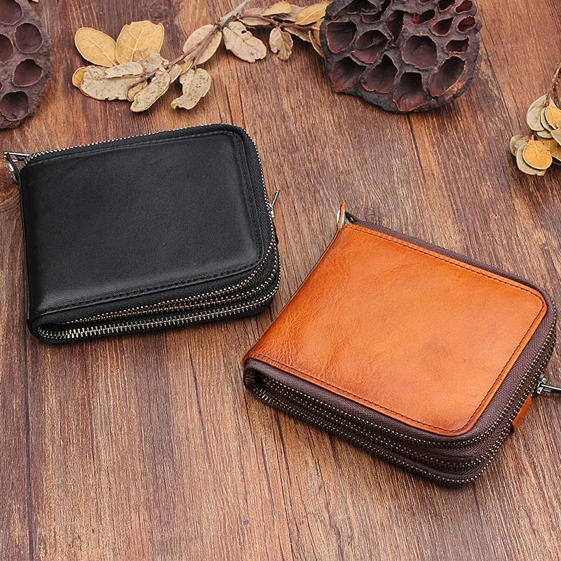 Leather Mens Cool billfold Zipper Wallets Men Small Wallets Bifold for Men