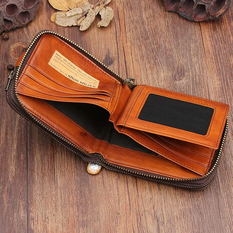 Leather Mens Cool billfold Zipper Wallets Men Small Wallets Bifold for Men
