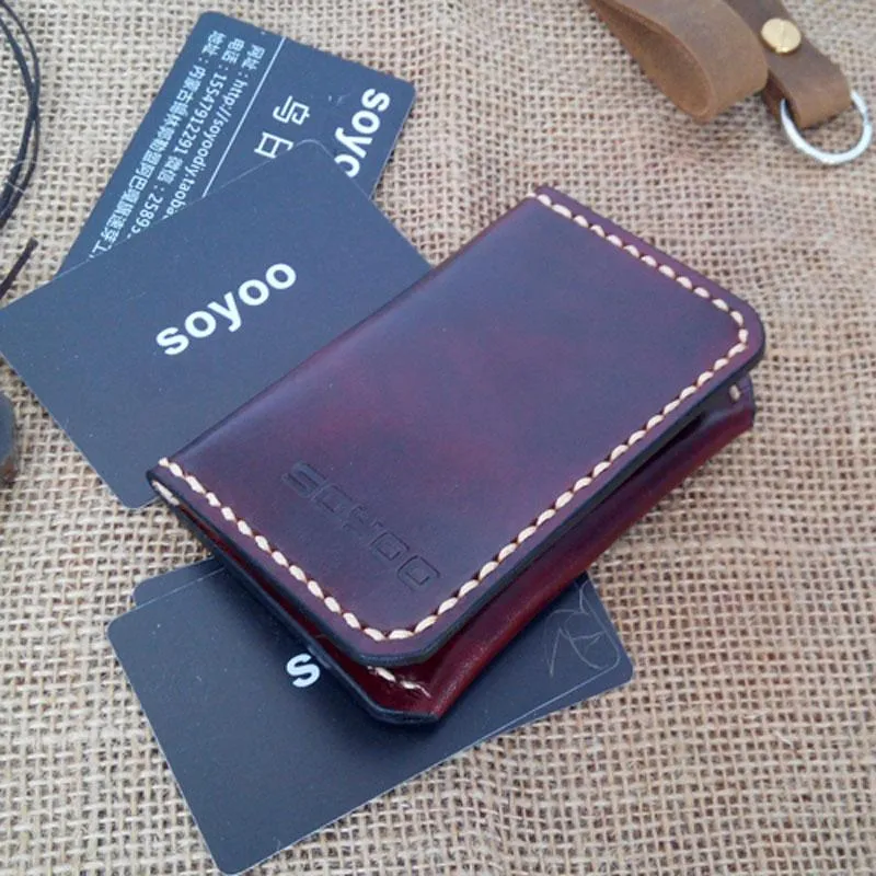 Leather Mens Slim Front Pocket Bifold Small Wallets Card Wallet for Men