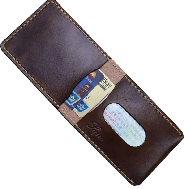 Leather Mens Slim Front Pocket Bifold Small Wallets License Wallet for Men