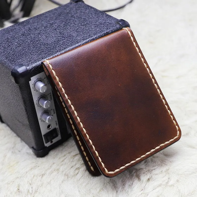Leather Mens Slim Front Pocket Bifold Small Wallets License Wallet for Men