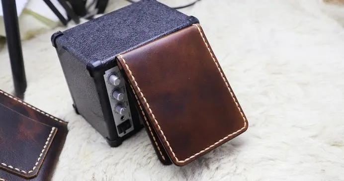 Leather Mens Slim Front Pocket Bifold Small Wallets License Wallet for Men