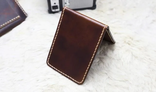 Leather Mens Slim Front Pocket Bifold Small Wallets License Wallet for Men