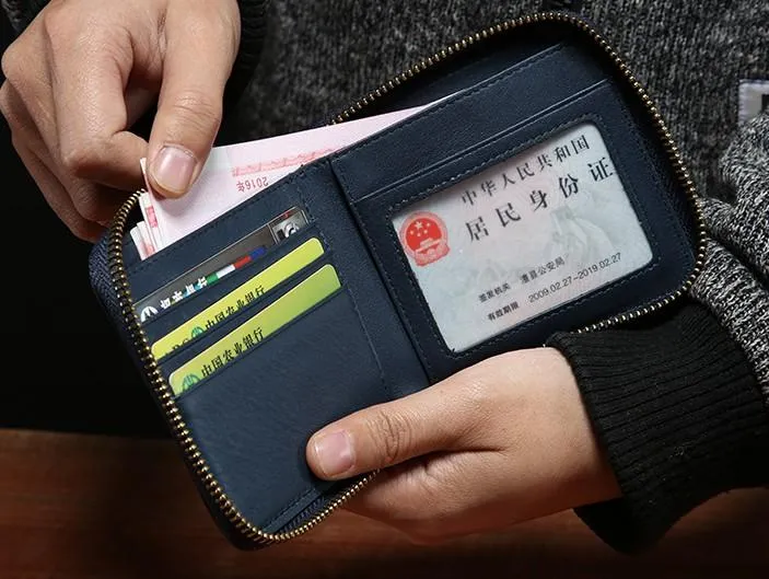 Leather Mens Zipper Cool billfold Leather Wallet Men Small Wallets Bifold for Men