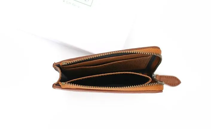Leather Mens Zipper Small Wallet Slim Wallet Front Pocket Wallet billfold Card Wallet for Men
