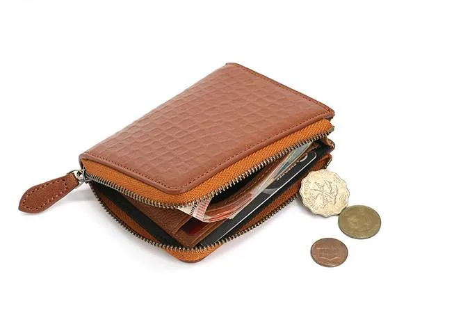 Leather Mens Zipper Small Wallet Slim Wallet Front Pocket Wallet billfold Card Wallet for Men