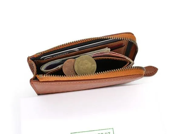 Leather Mens Zipper Small Wallet Slim Wallet Front Pocket Wallet billfold Card Wallet for Men