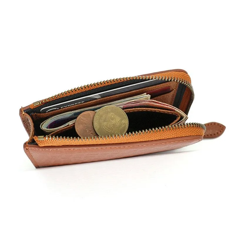Leather Mens Zipper Small Wallet Slim Wallet Front Pocket Wallet billfold Card Wallet for Men