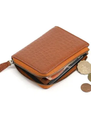 Leather Mens Zipper Small Wallet Slim Wallet Front Pocket Wallet billfold Card Wallet for Men