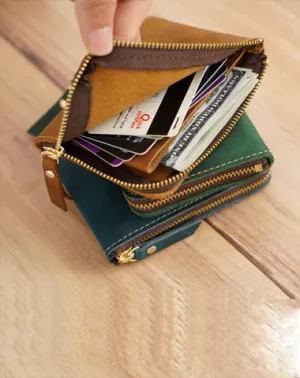 Leather Small Mens Wallet Zipper billfold Front Pocket Wallet Card Wallet Small Wallet for Men