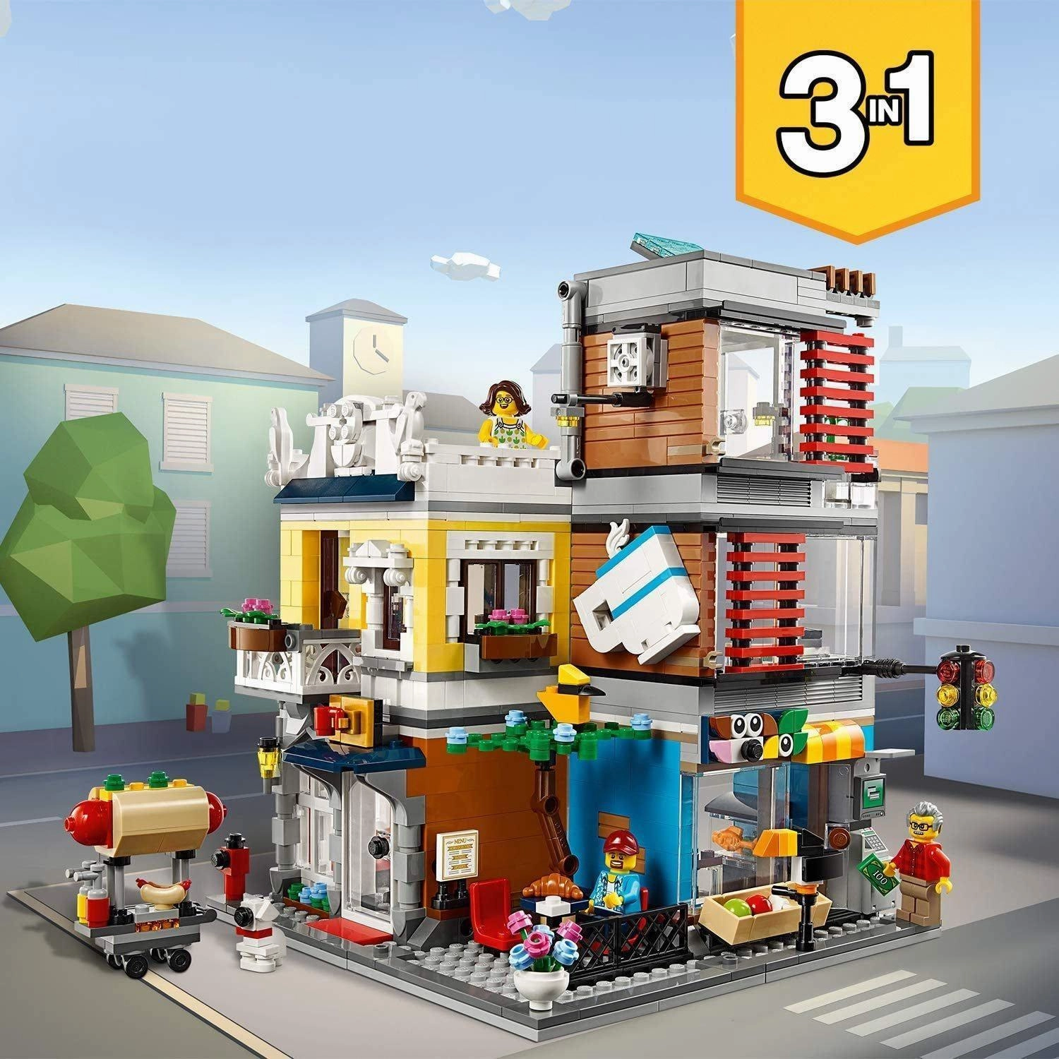LEGO 31097 CREATOR 3-in-1 Townhouse Pet Shop and Cafe Building Toy Brickset with 3 Minifigures