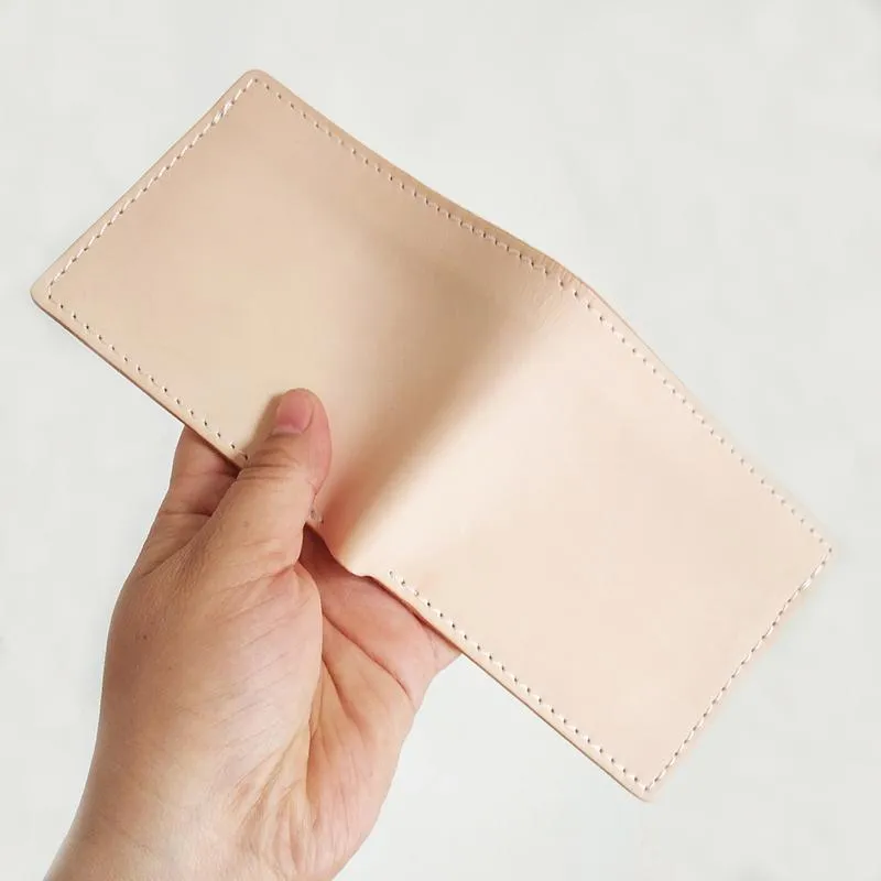 Light Beige Handmade Mens Bifold Leather Small Wallets Cool billfold Wallet for Men