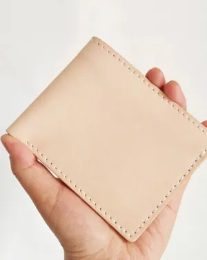 Light Beige Handmade Mens Bifold Leather Small Wallets Cool billfold Wallet for Men