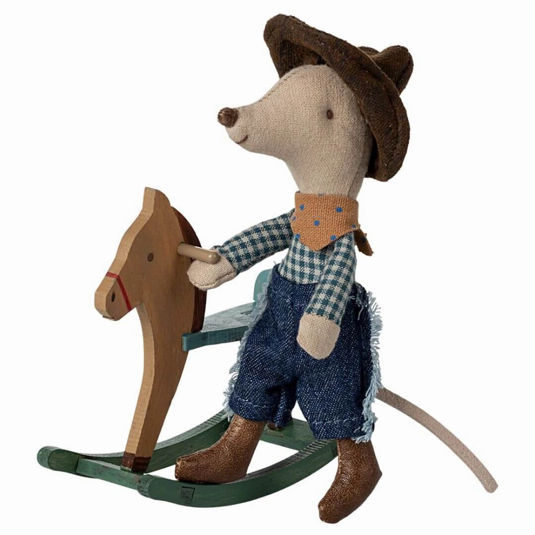 Little Brother Cowboy Mouse with Rocking Horse
