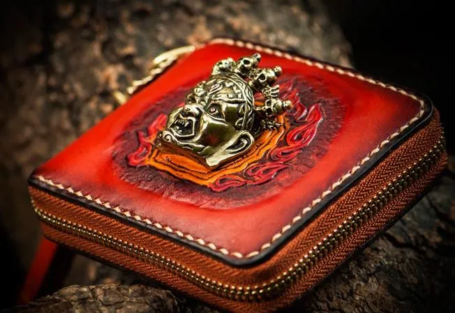 Mah¨¡k¨¡la Leather Brown Small Biker Wallet Mens Cool billfold Chain Wallet Trucker Wallet with Chain