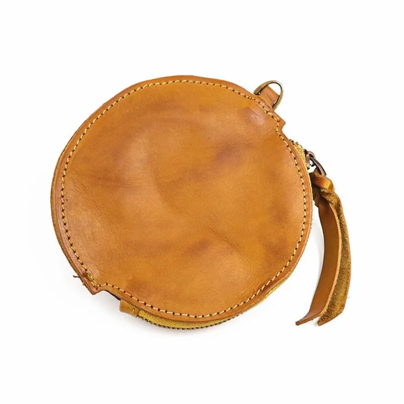 Mens Brown Leather Coin Purse Coin Pouch Change Case Mini Leather Pouch For Men and Women