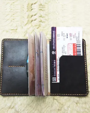 Mens Leather Slim Passport Wallets Coffee Leather Small billfold Travel Wallet for Men