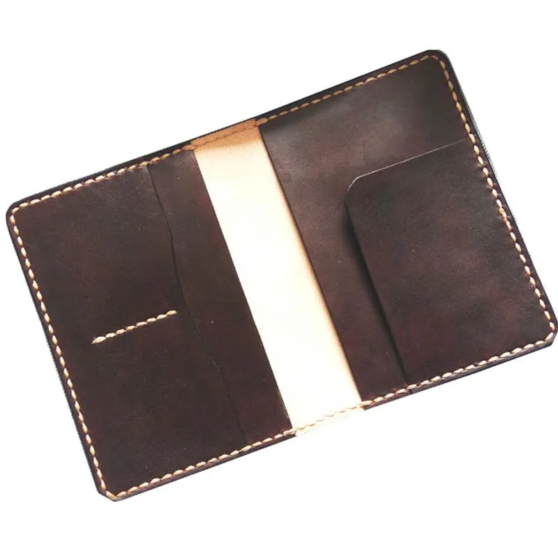 Mens Leather Slim Passport Wallets Coffee Leather Small billfold Travel Wallet for Men