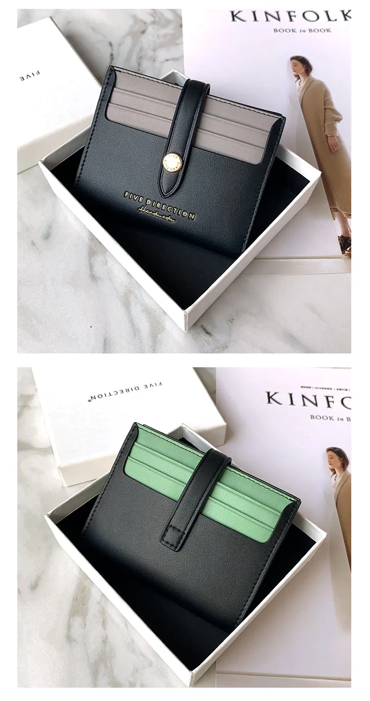 Minimalist Women Black&Red Vegan Leather Small Wallet Billfold Card Holder Card Wallets Slim Card Holders Credit Card Holder For Women