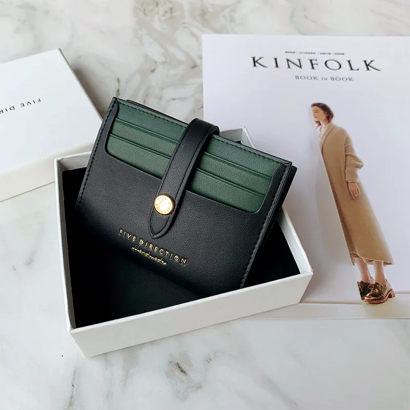 Minimalist Women Black&Red Vegan Leather Small Wallet Billfold Card Holder Card Wallets Slim Card Holders Credit Card Holder For Women
