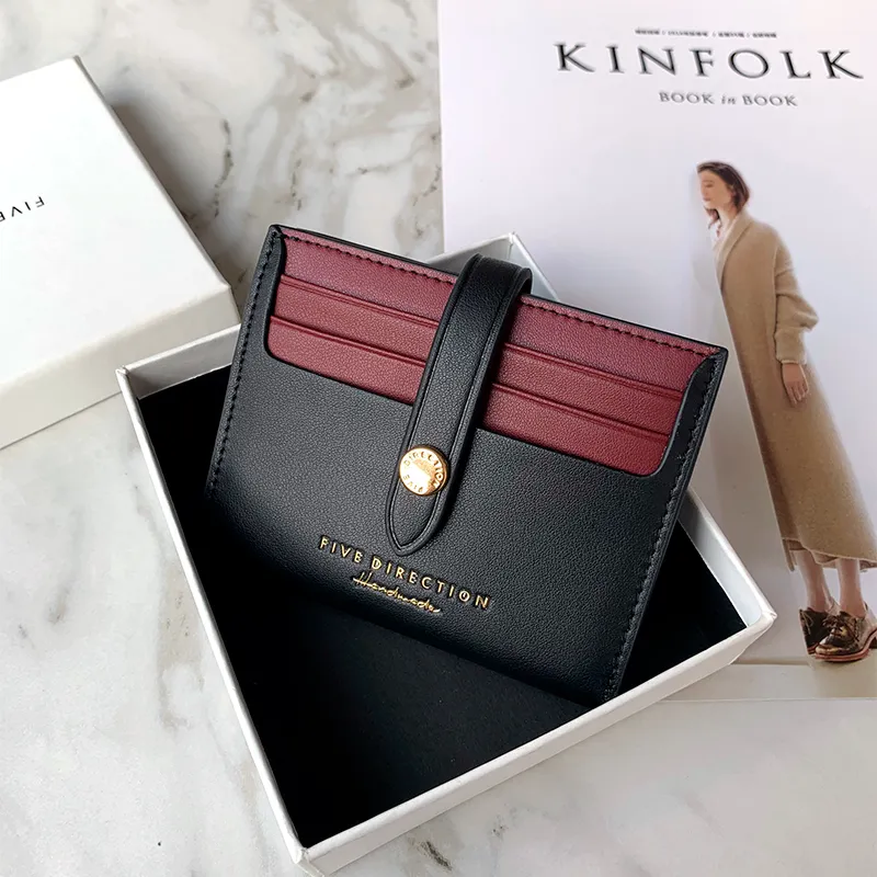 Minimalist Women Black&Red Vegan Leather Small Wallet Billfold Card Holder Card Wallets Slim Card Holders Credit Card Holder For Women
