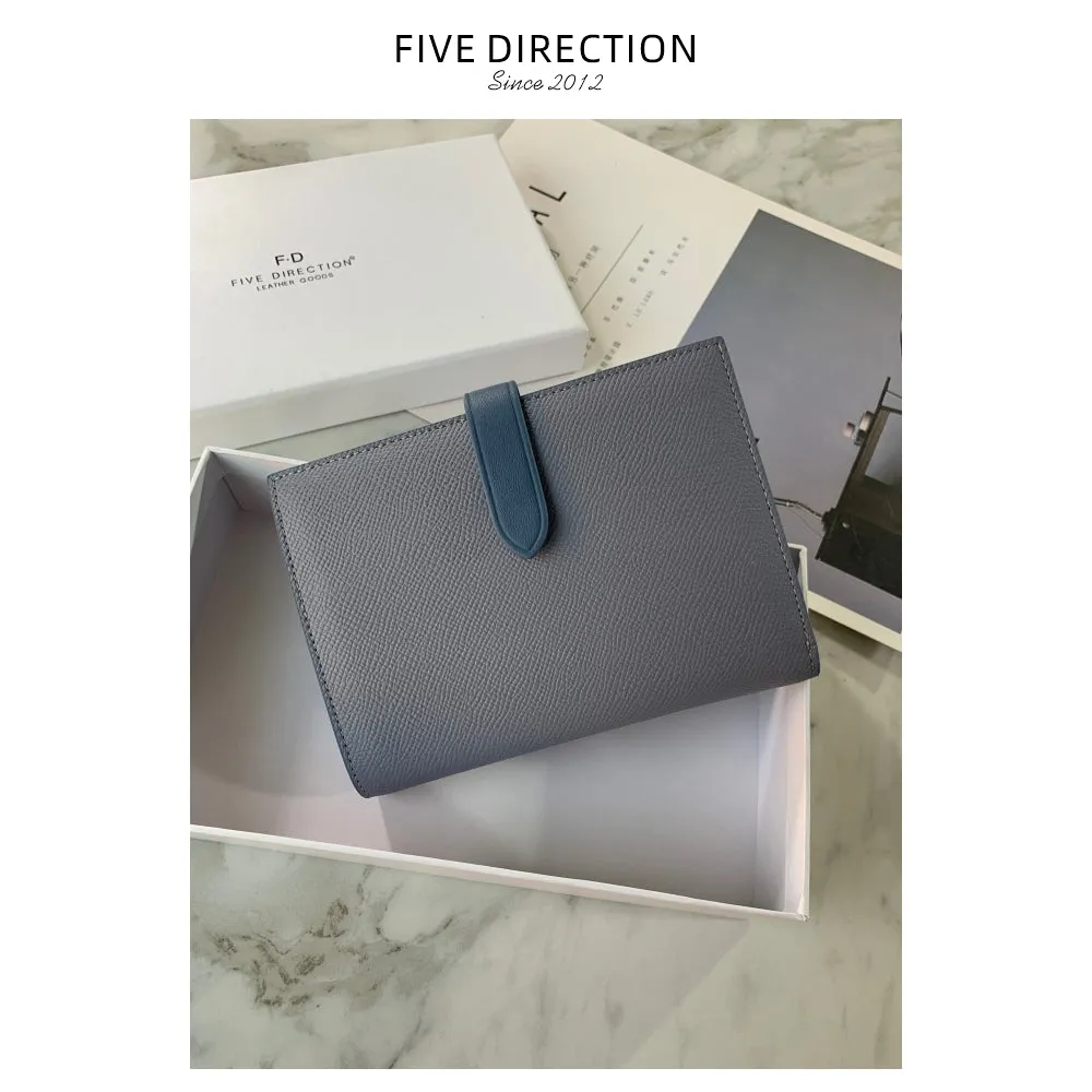 Minimalist Women Gray Vegan Leather Slim Card Wallet Billfold Passport Wallet Slim Travel Wallet For Women