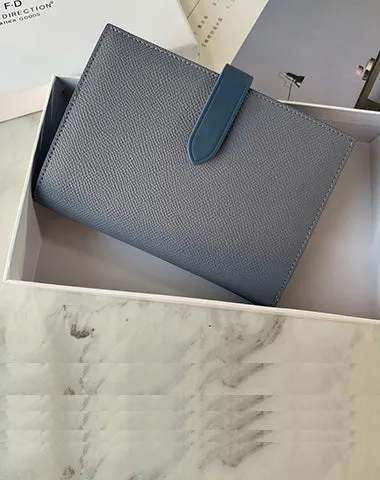 Minimalist Women Gray Vegan Leather Slim Card Wallet Billfold Passport Wallet Slim Travel Wallet For Women