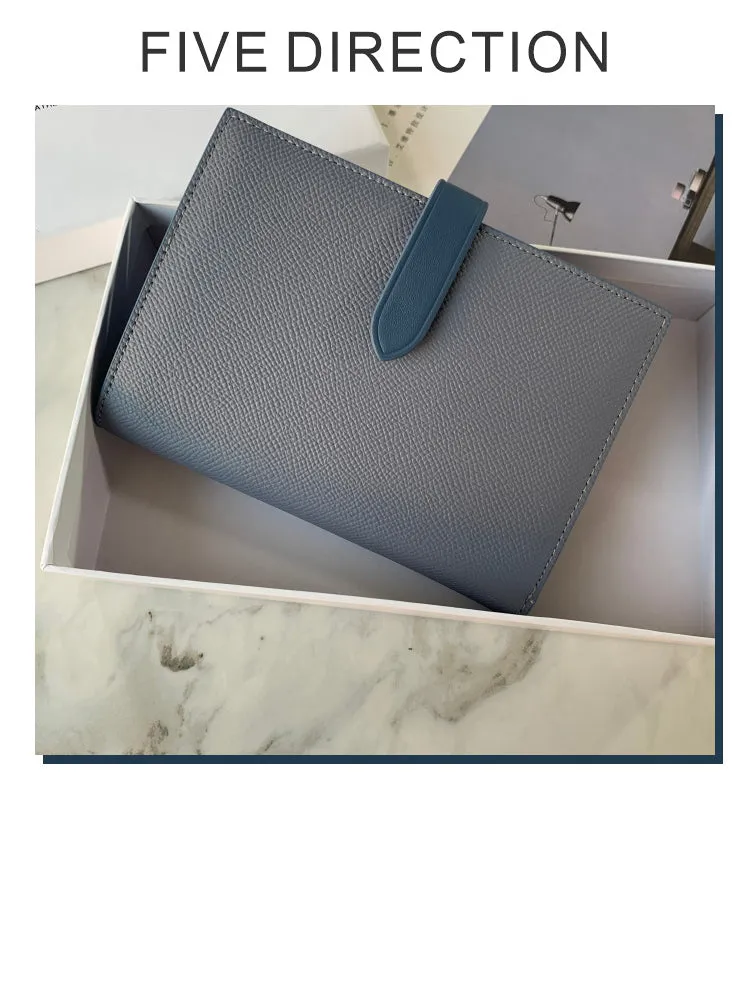 Minimalist Women Gray Vegan Leather Slim Card Wallet Billfold Passport Wallet Slim Travel Wallet For Women
