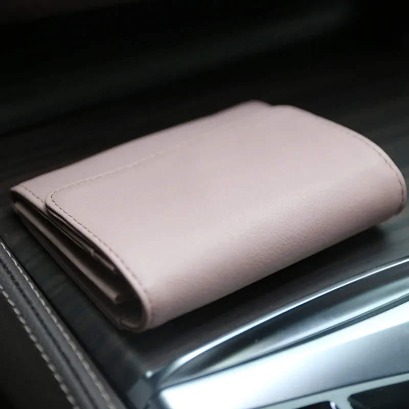 Minimalist Womens Light Pink Leather Billfold Wallet Small Wallet with Coin Pocket Slim Wallet for Ladies