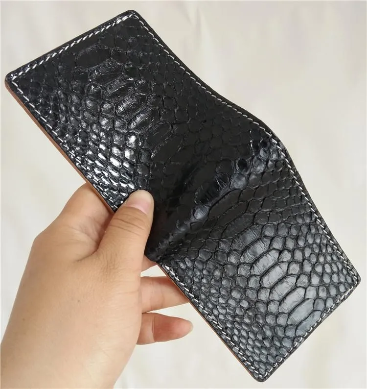 [On Sale] Handmade Cool Mens Snake Skin Bifold Small Wallet Slim billfold Wallet for Men