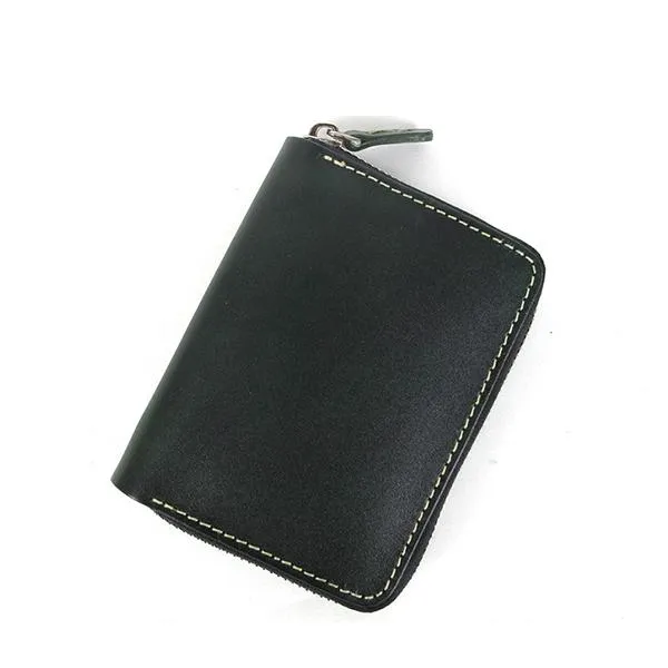 [On Sale] Handmade Cool Mens Zippers Leather Small Wallet billfold Wallets with Zippers