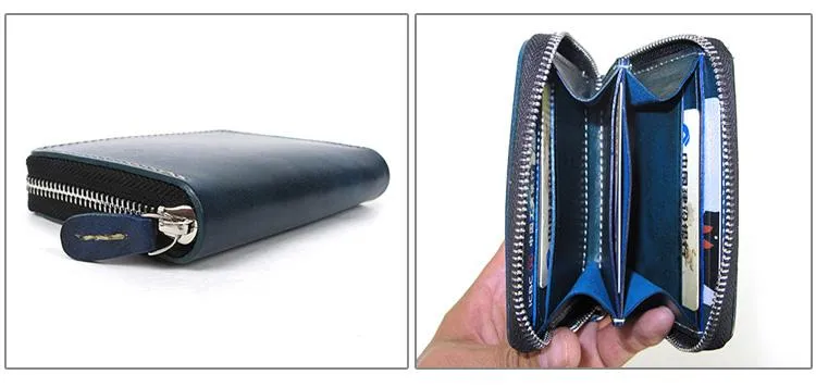[On Sale] Handmade Cool Mens Zippers Leather Small Wallet billfold Wallets with Zippers