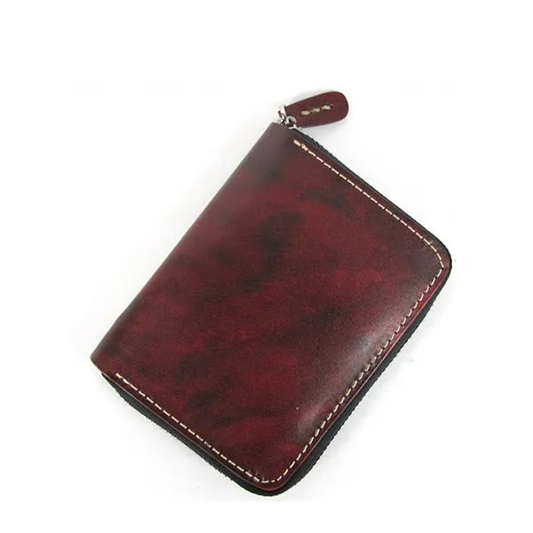 [On Sale] Handmade Cool Mens Zippers Leather Small Wallet billfold Wallets with Zippers