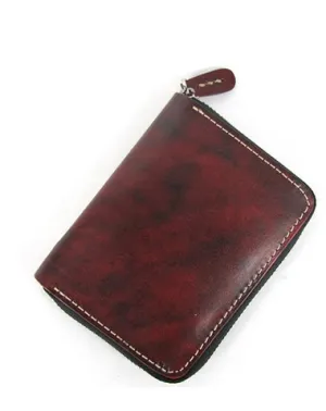 [On Sale] Handmade Mens Leather Small Wallet Cool Zipper billfold Wallet for Men