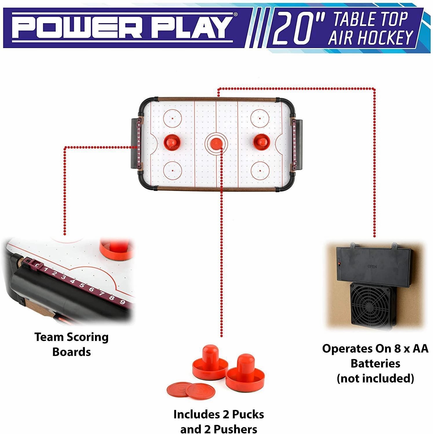 PowerPlay Tabletop Air Hockey Game, 20-Inch