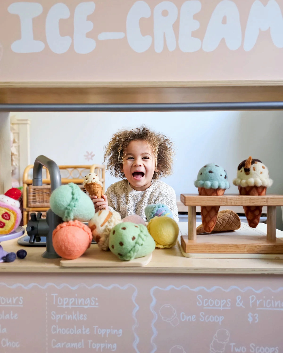 Pre-Order Felt Ice Cream Set, Waffle Cones and 9 Ice Cream Scoops (Ships in late June)