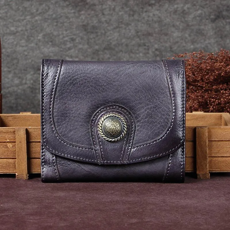 Purple Vintage Leather Womens Buckle Small Trifold Red billfold Wallet Purse for Ladies
