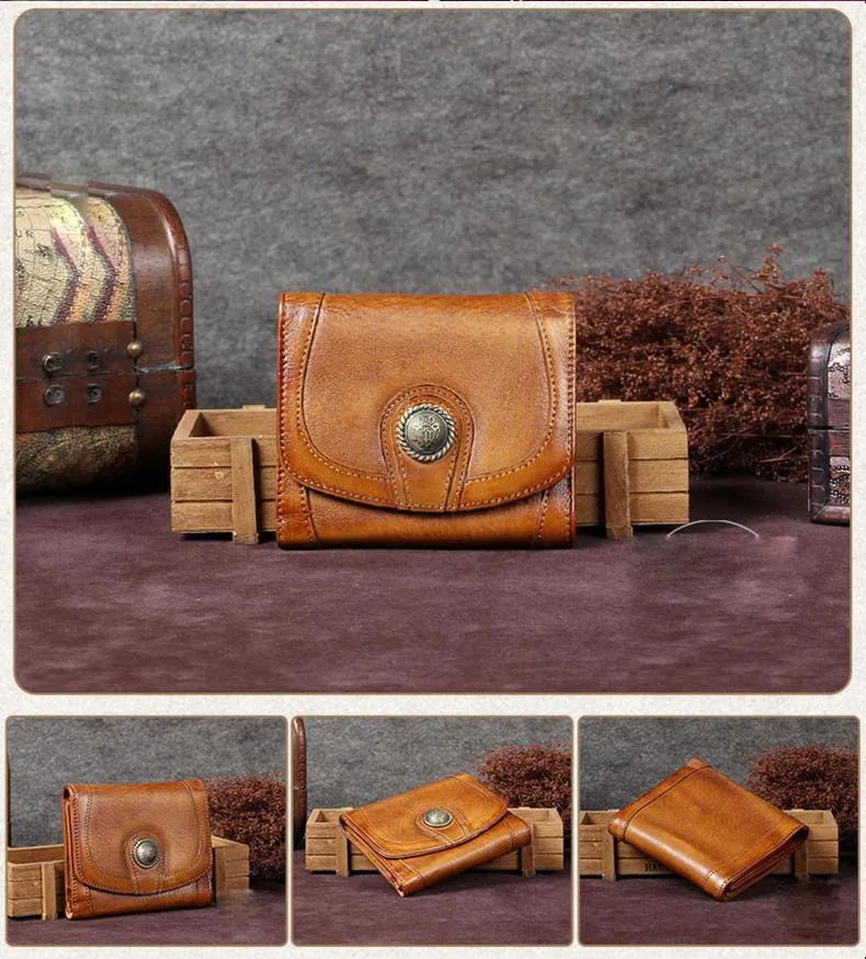 Purple Vintage Leather Womens Buckle Small Trifold Red billfold Wallet Purse for Ladies