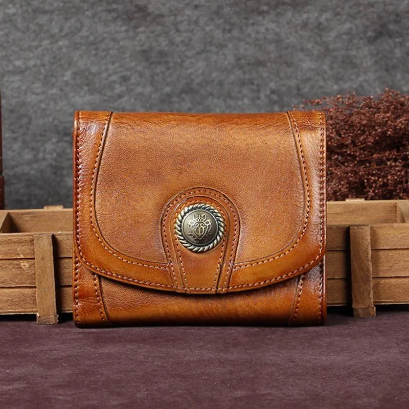 Purple Vintage Leather Womens Buckle Small Trifold Red billfold Wallet Purse for Ladies