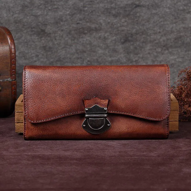 Purple Vintage Womens Leather Long Clutch Brown Long Wallet Green Phone Purses for Ladies