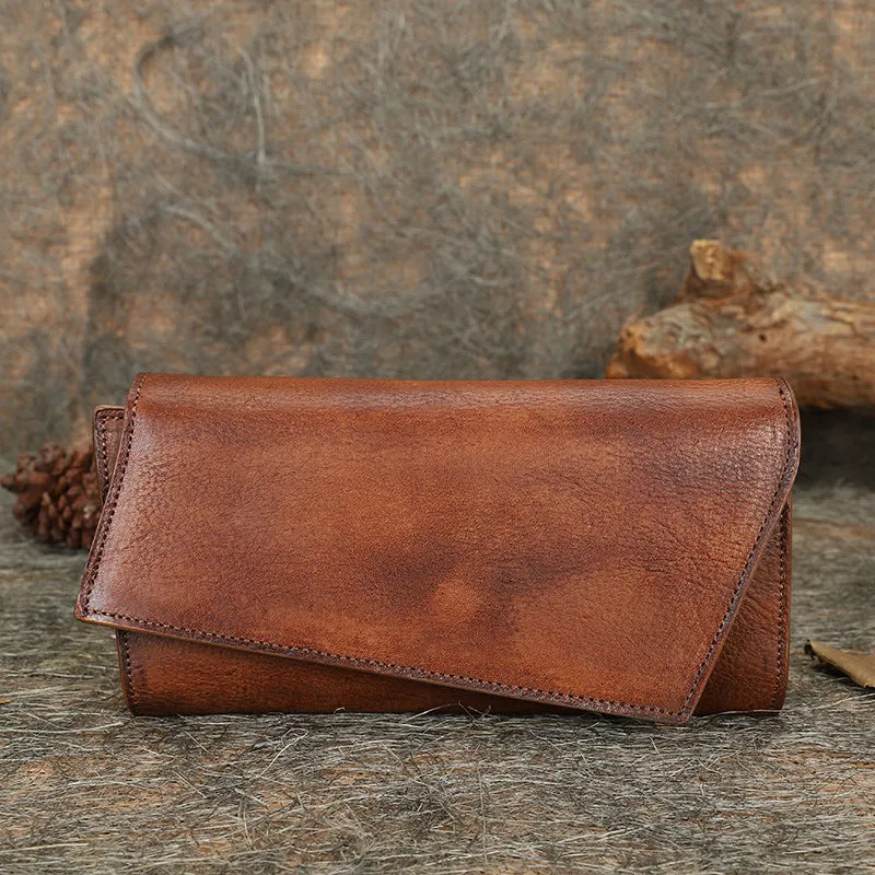 Purple Womens Geometry Leather Trifold Long Wallet Vintage Clutch Wallet for Ladies