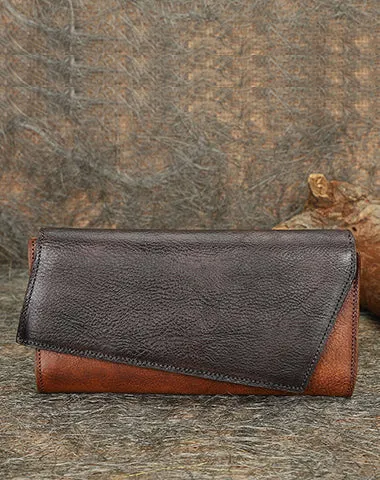 Purple Womens Geometry Leather Trifold Long Wallet Vintage Clutch Wallet for Ladies