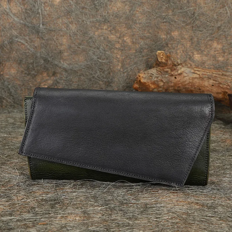 Purple Womens Geometry Leather Trifold Long Wallet Vintage Clutch Wallet for Ladies