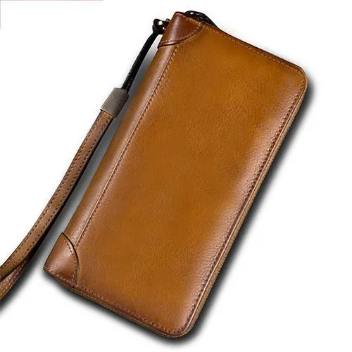 Purple Womens Vintage Leather Green Long Wallet Zipper Brown Clutch Long Wristlet Wallet for Ladies