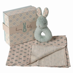 Rabbit Rattle Baby Gift Set - Mint