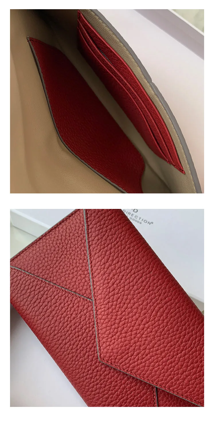Red Envelope Leather Womens Long Wallet Slim Clutch Checkbook Wallet for Women