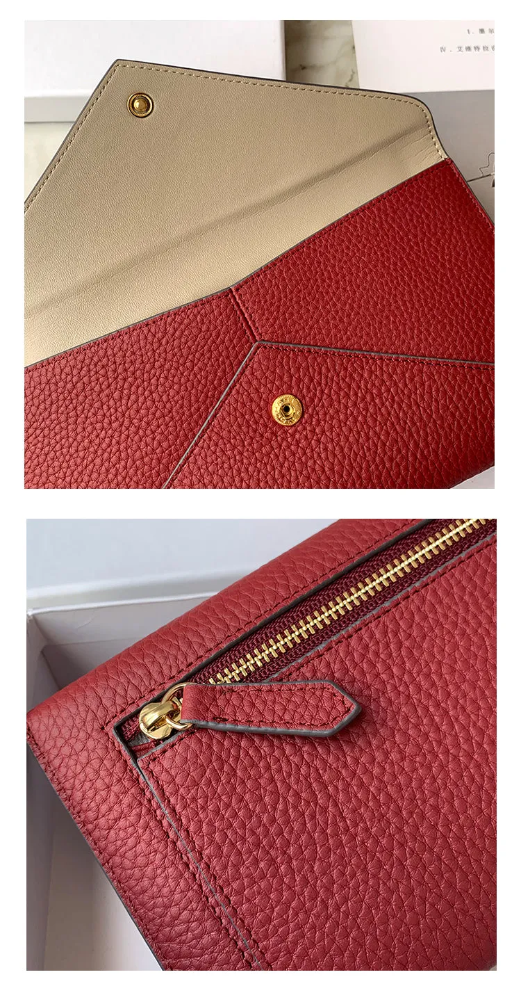 Red Envelope Leather Womens Long Wallet Slim Clutch Checkbook Wallet for Women