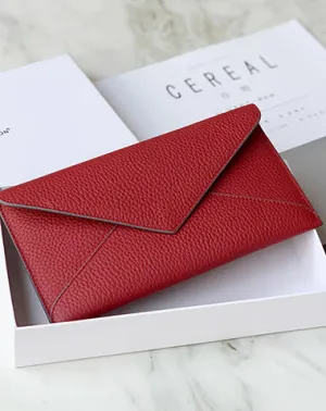 Red Envelope Leather Womens Long Wallet Slim Clutch Checkbook Wallet for Women