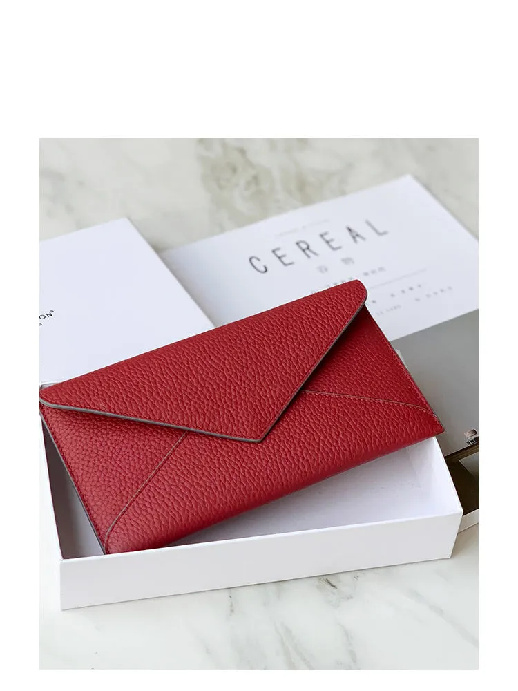 Red Envelope Leather Womens Long Wallet Slim Clutch Checkbook Wallet for Women