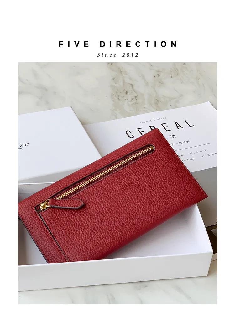 Red Envelope Leather Womens Long Wallet Slim Clutch Checkbook Wallet for Women